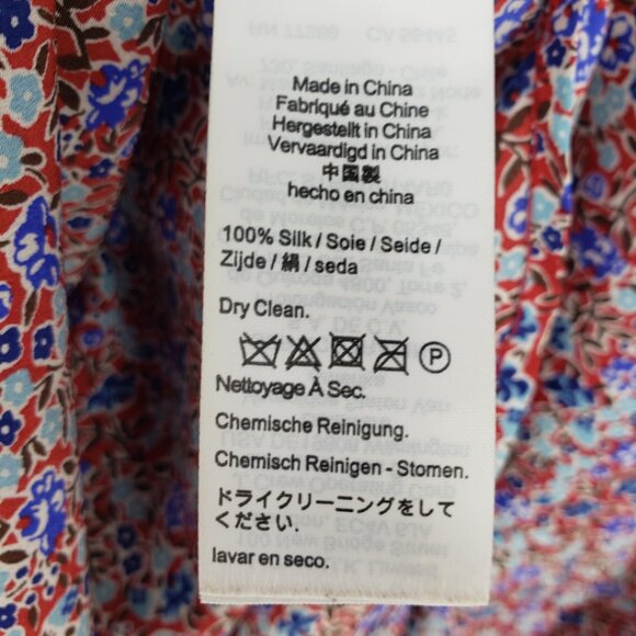 J. Crew Blythe 100% Silk Floral Print Button Down Shirt Top 8 Womens  Red Blue - Picture 9 of 9